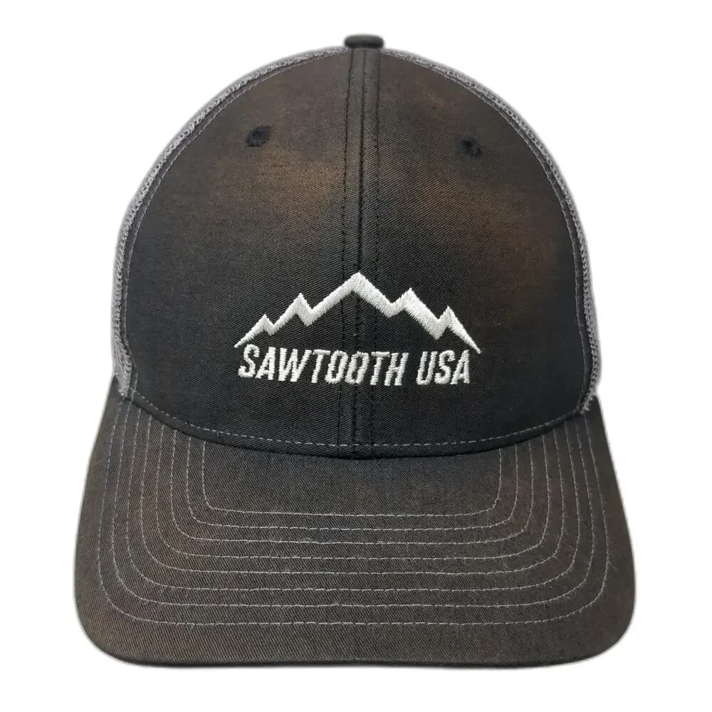 Richardson Trucker Hat Black One Size Sawtooth USA Mountain Logo Mesh Snapback